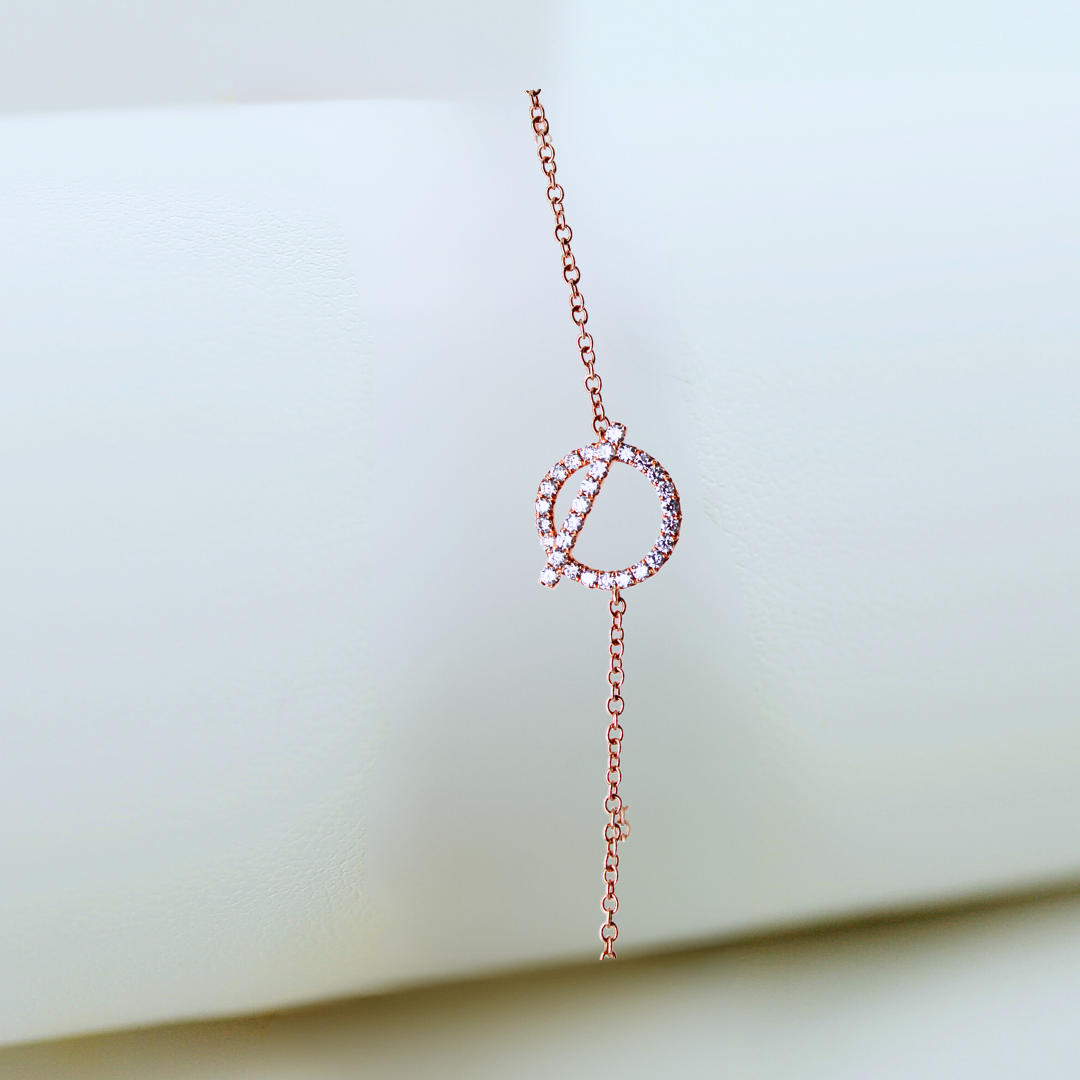 18k Rose Gold Circle Pendant Diamond Bracelet