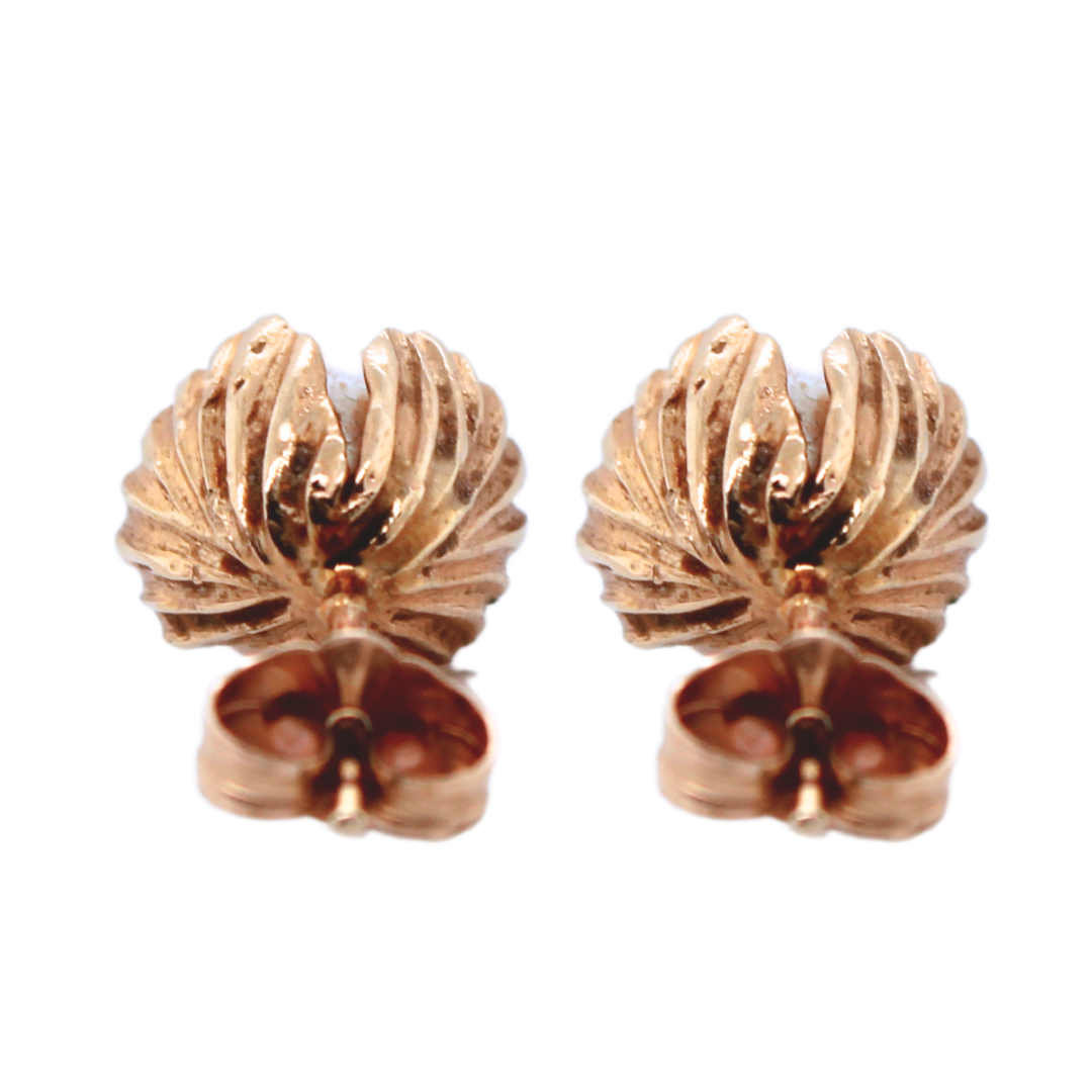14k Yellow Gold Sea Shell and Pearl Stud Earrings