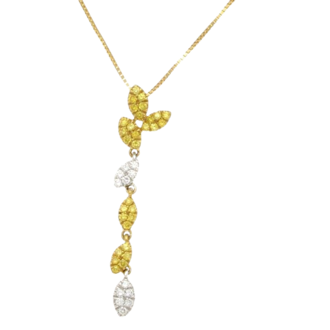 14K GOLD DIAMOND Drop Leaf NECKLACE Earrings Set 15.5' 11.4 grams