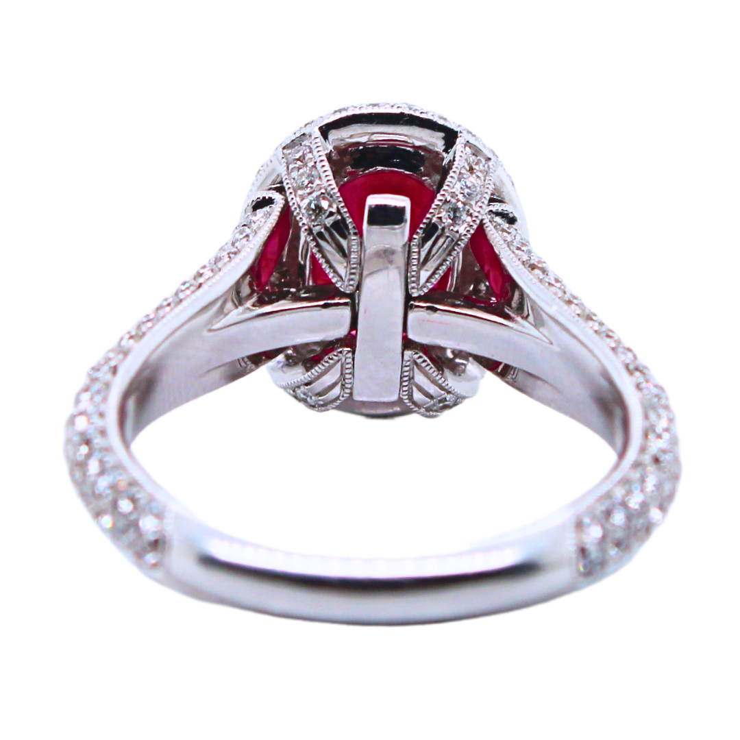 18K White Gold Burma Ruby and Diamond Ring 3.39CTW with GIA