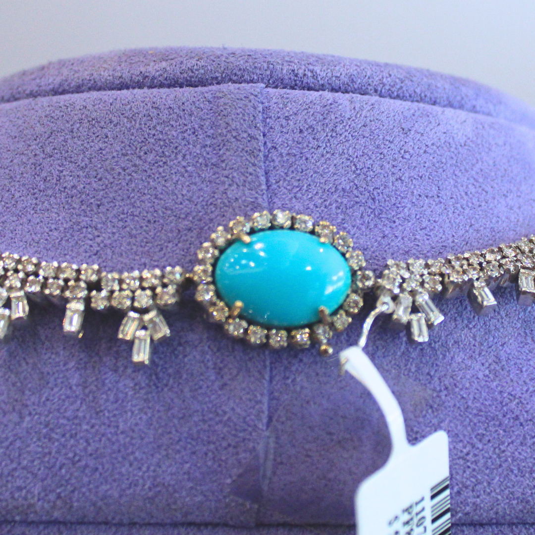 18k White Gold Turquoise and Diamond Necklace 22.6CTW