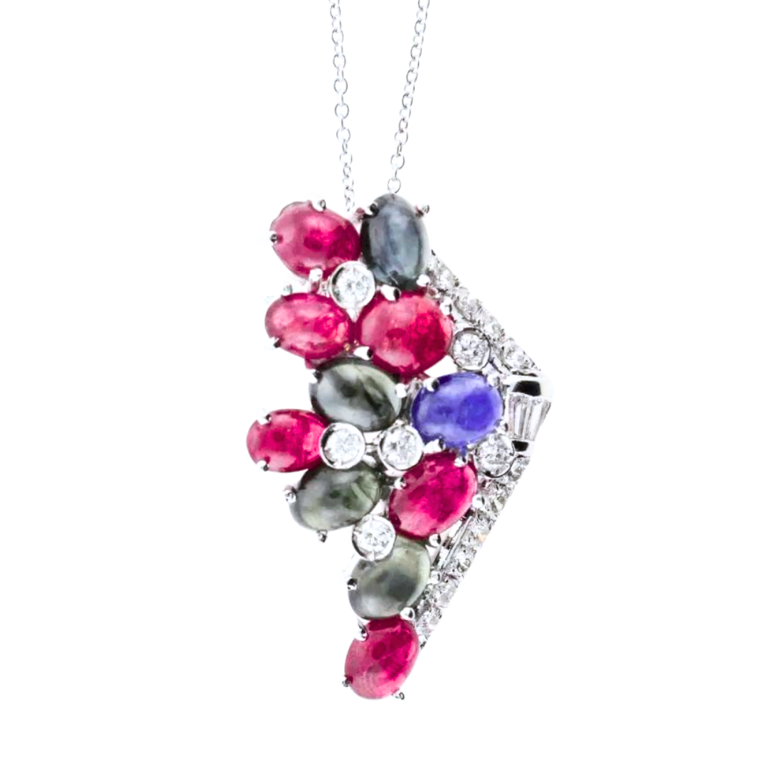 1.25ctw. DIAMOND Cabochon GEM Tutti-Frutti NECKLACE/BROOCH IN WHITE GOLD