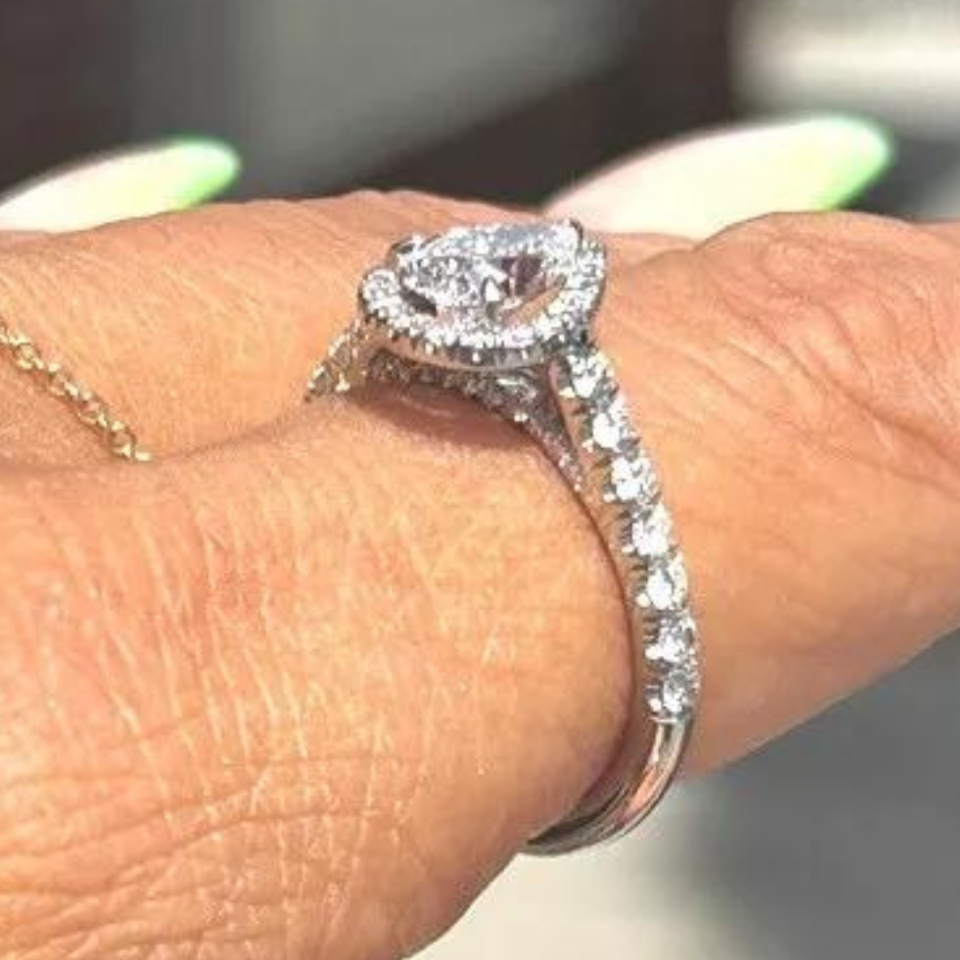 18K White Gold Pear Shape Halo Diamond Engagement Ring W/GIA 1.61 CTW