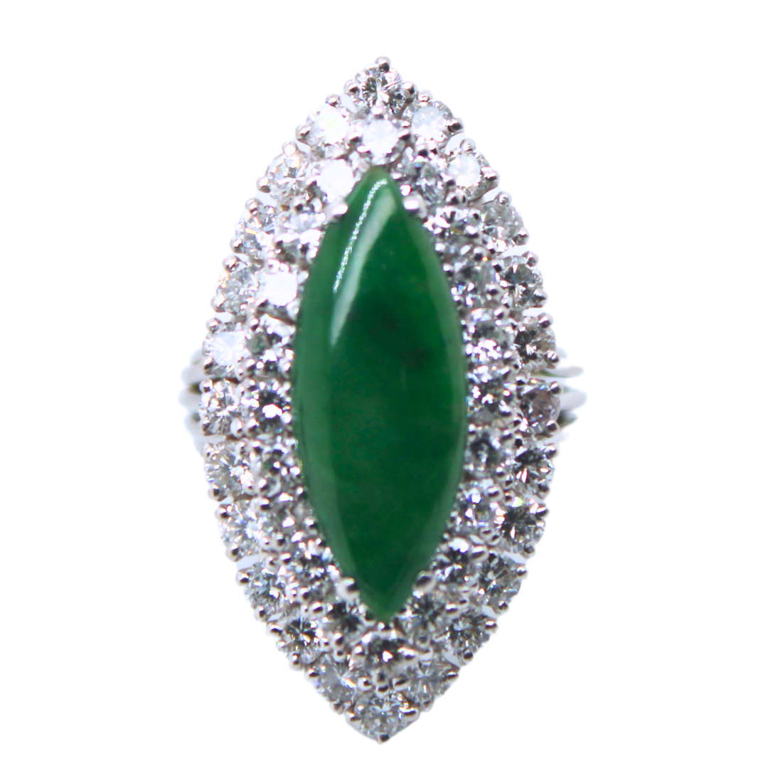 PLATINUM MQ JADE AND DIAMOND RING 1.5CTW