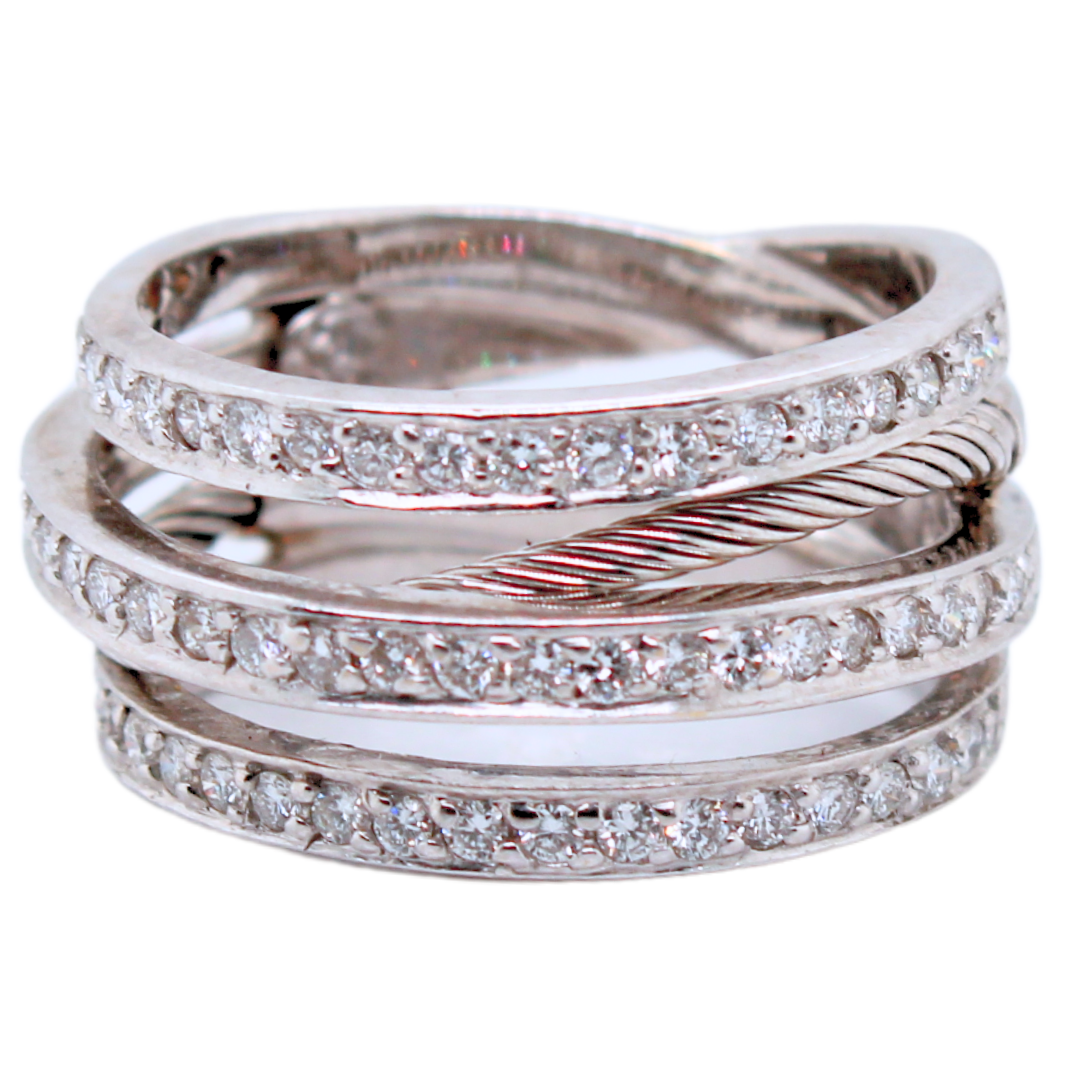 18K White Gold & Diamond Crossover Ring 1.50 Cts.