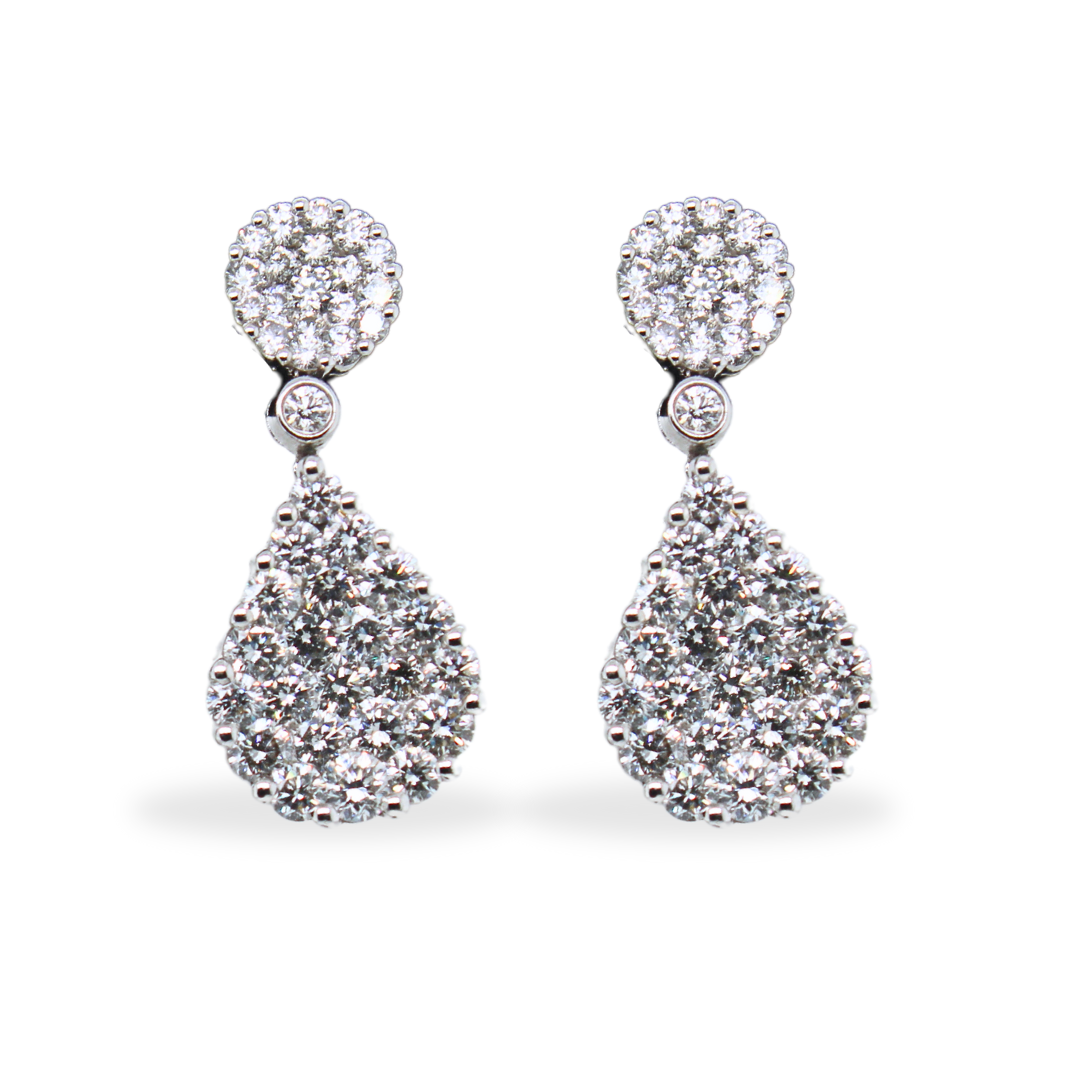 18k White Gold Greg Ruth Pear Shape Dangling Earrings