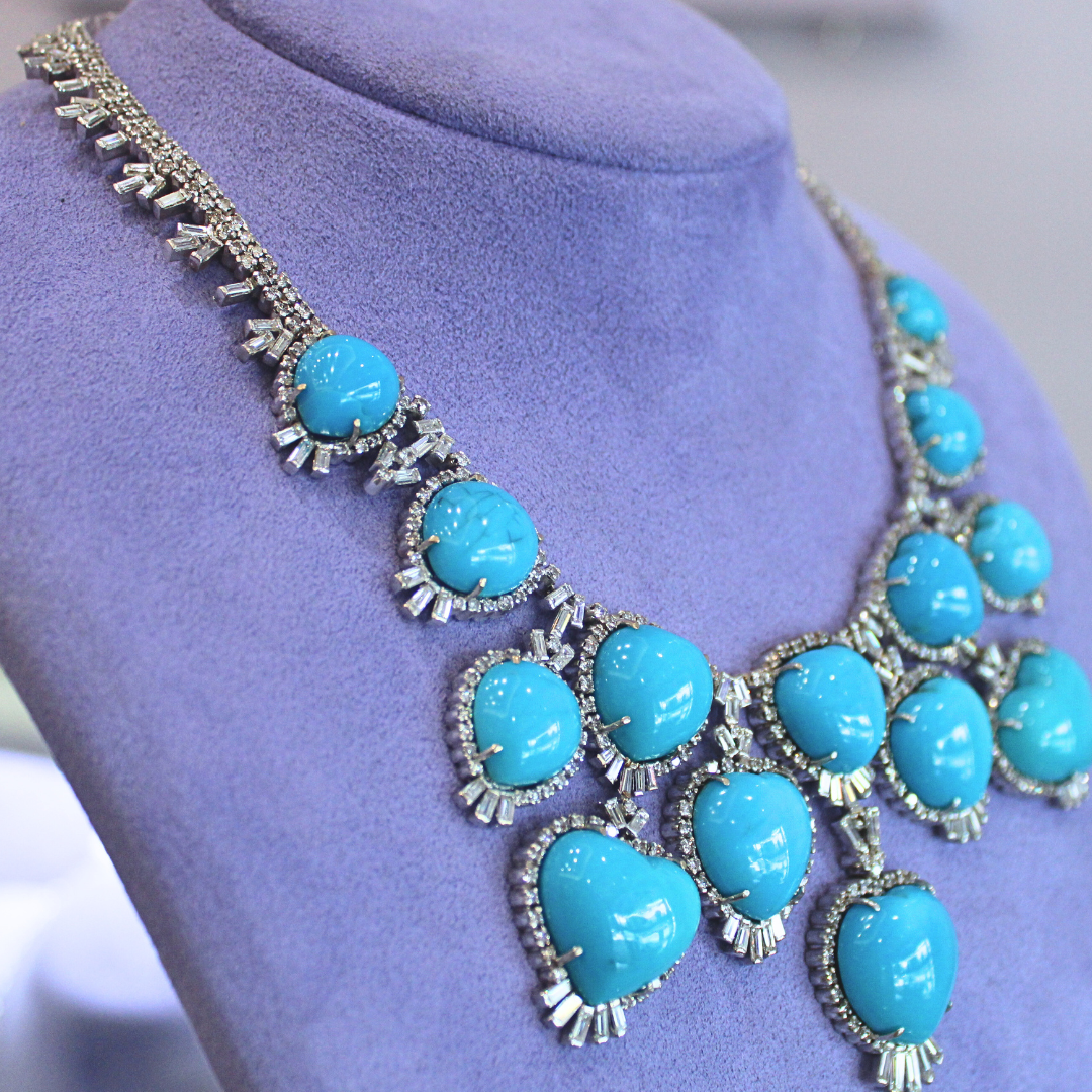 18k White Gold Turquoise and Diamond Necklace 22.6CTW