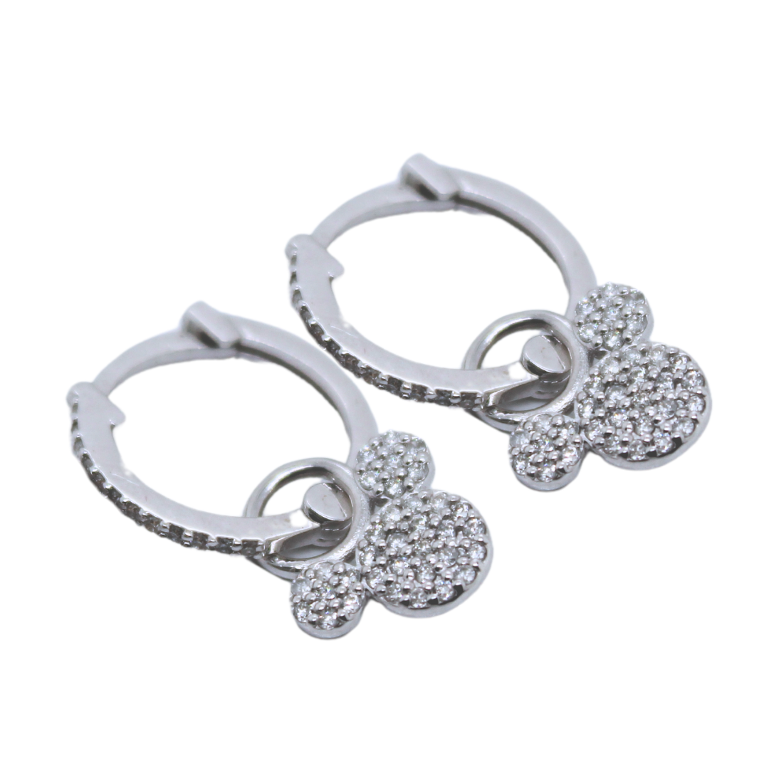 14k White Gold Mickey Mouse Diamond Huggie Hoop Earrings 0.25Ctw