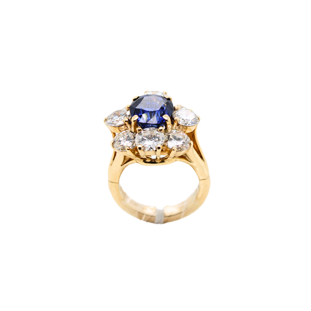 14k Yellow Gold Sapphire and Diamond Flower Ring