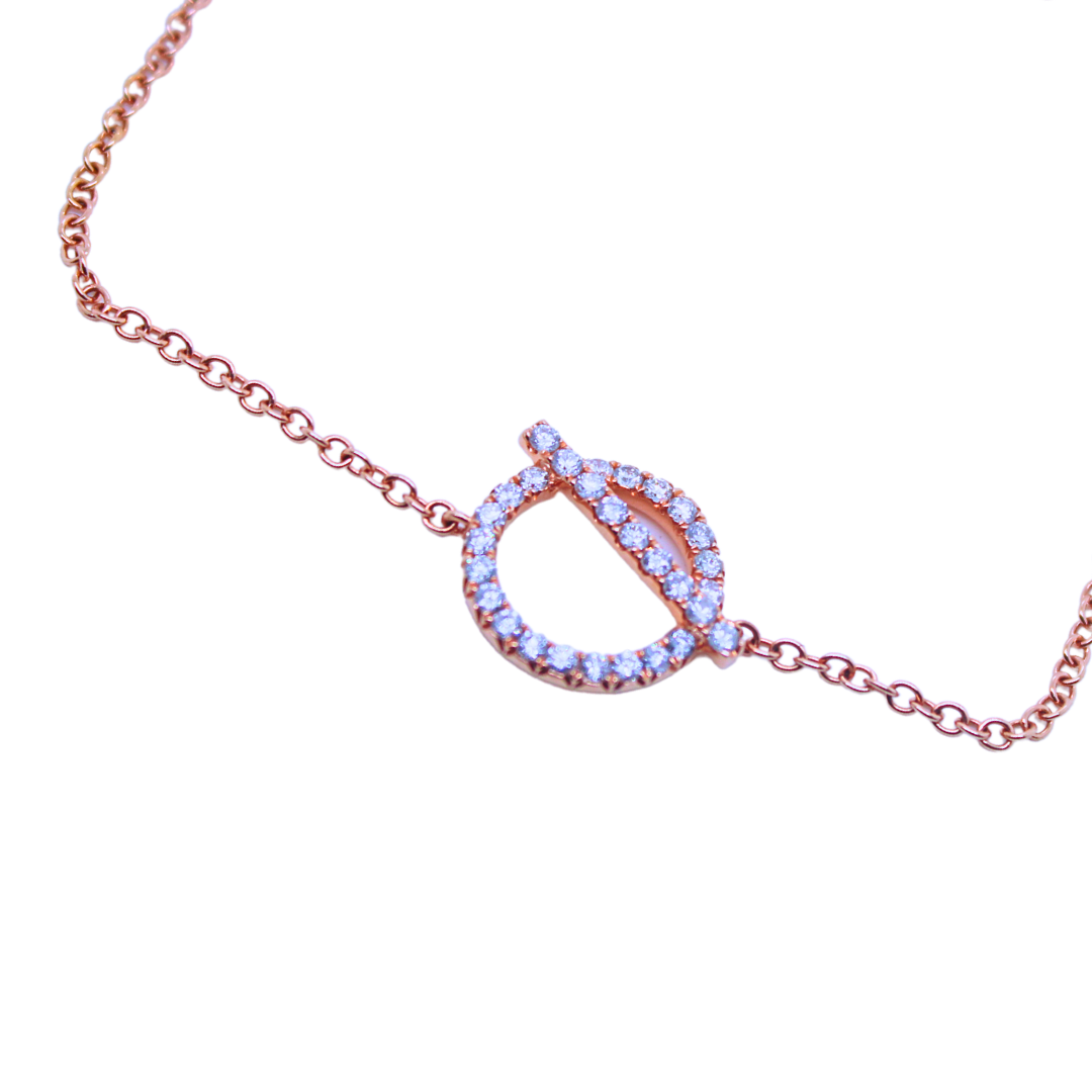 18k Rose Gold Circle Pendant Diamond Bracelet