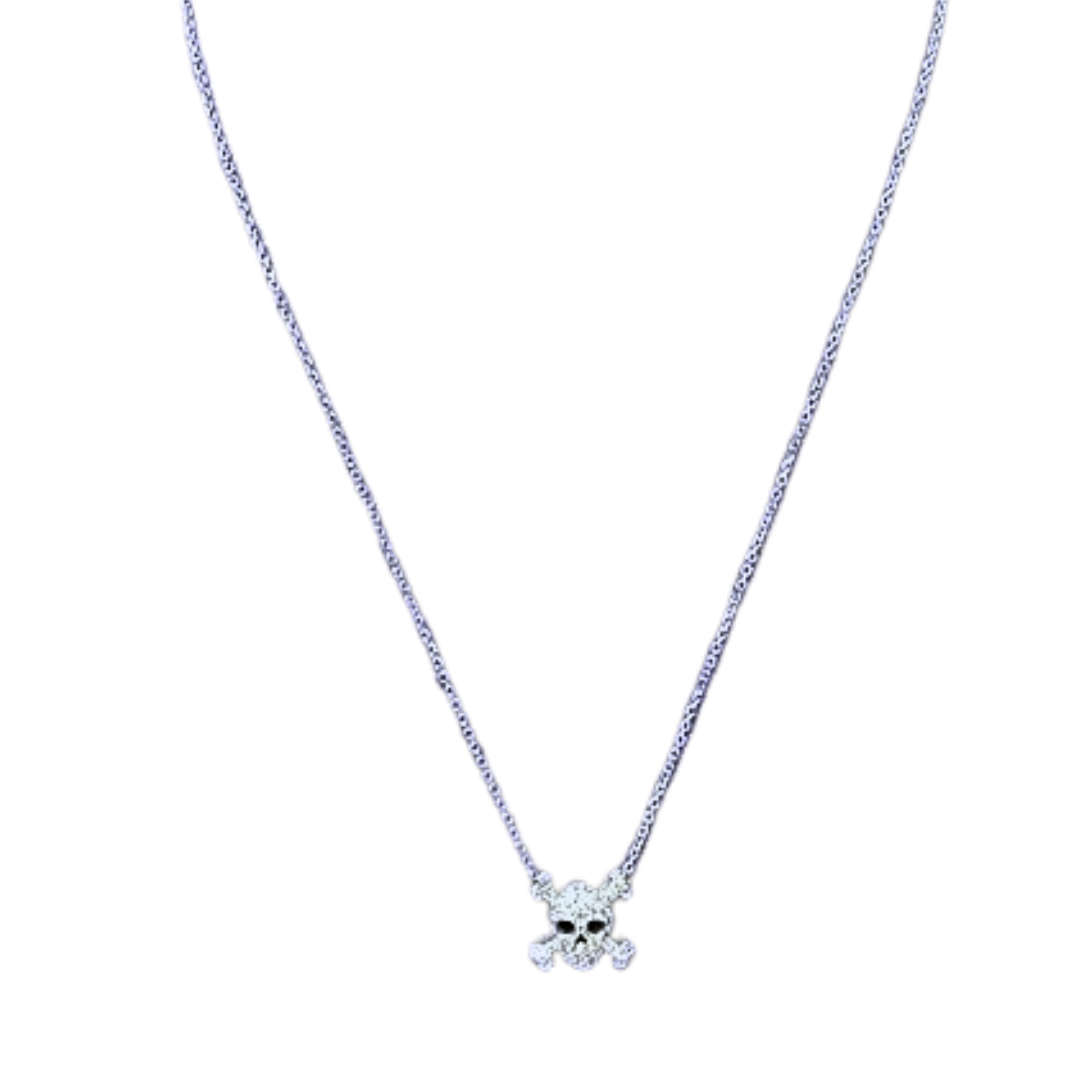 Roberto Coin Skull & Crossbones Diamond Pendant 18K White Gold W/B&P 0.20 Ctw.