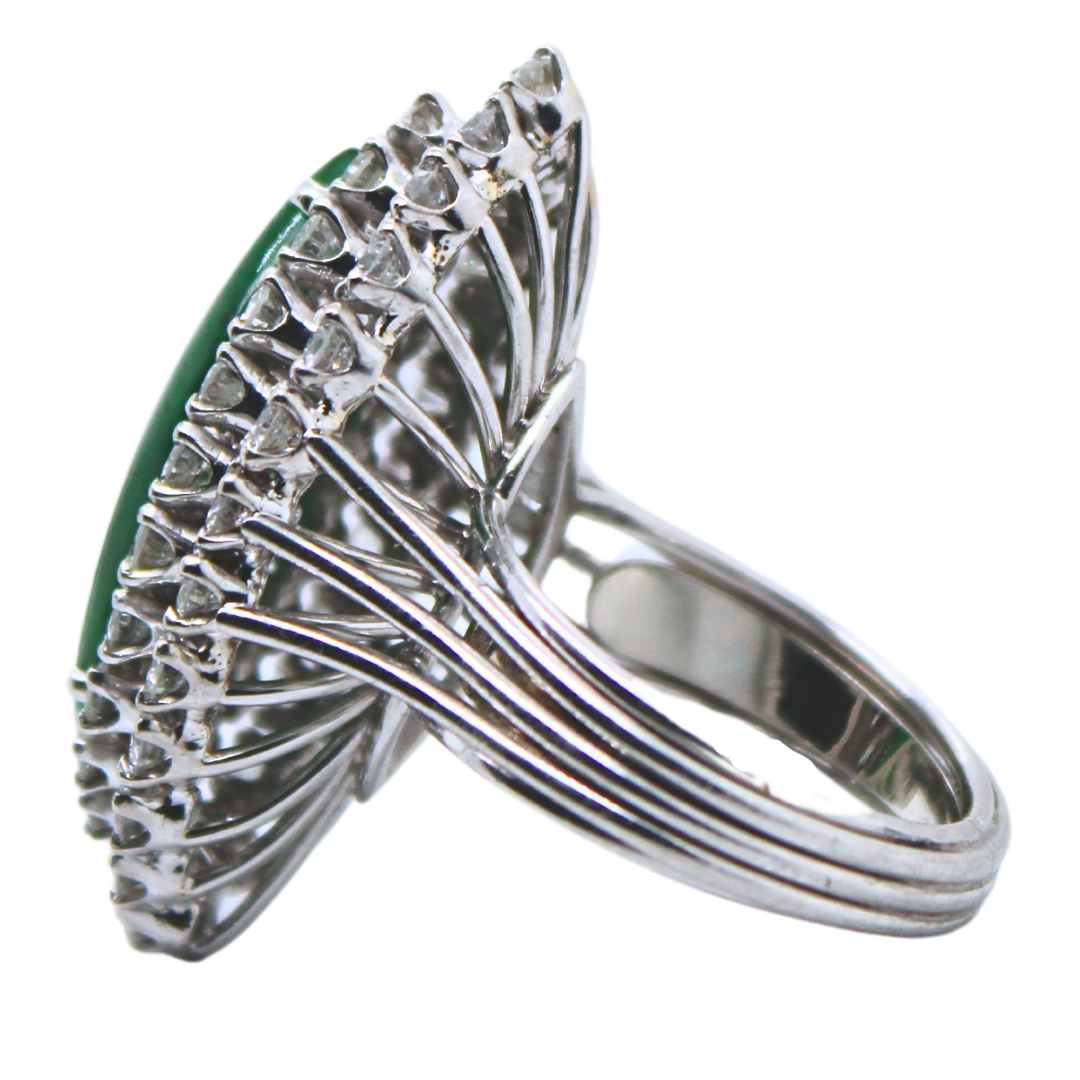 PLATINUM MQ JADE AND DIAMOND RING 1.5CTW