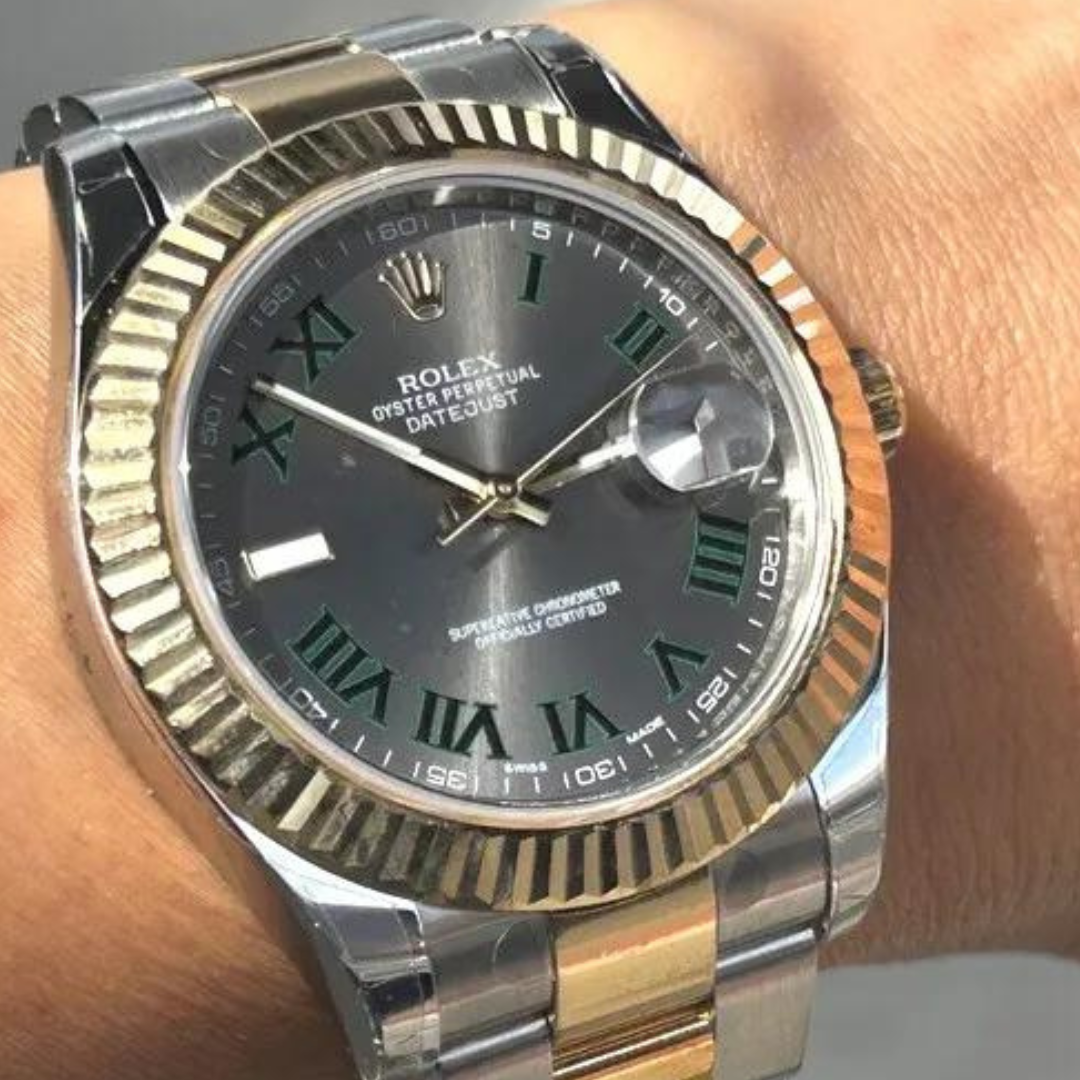 Rolex 18K Yellowgold/Stainless Steel Date-Just II 116333 Wimbledon With Card