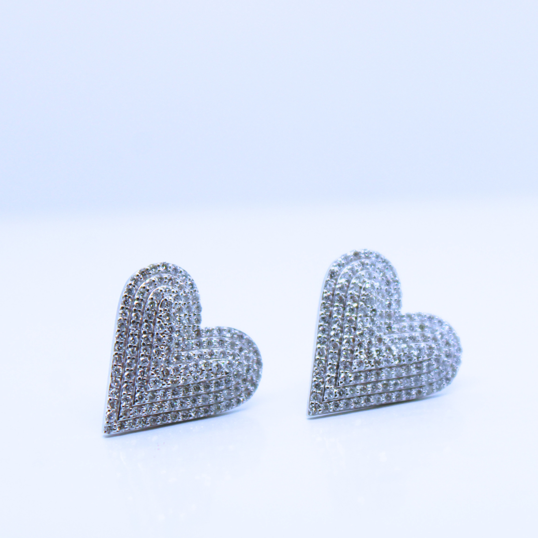 14K White Gold Heart Shaped Pave' Diamond Earrings 0.512 Carats
