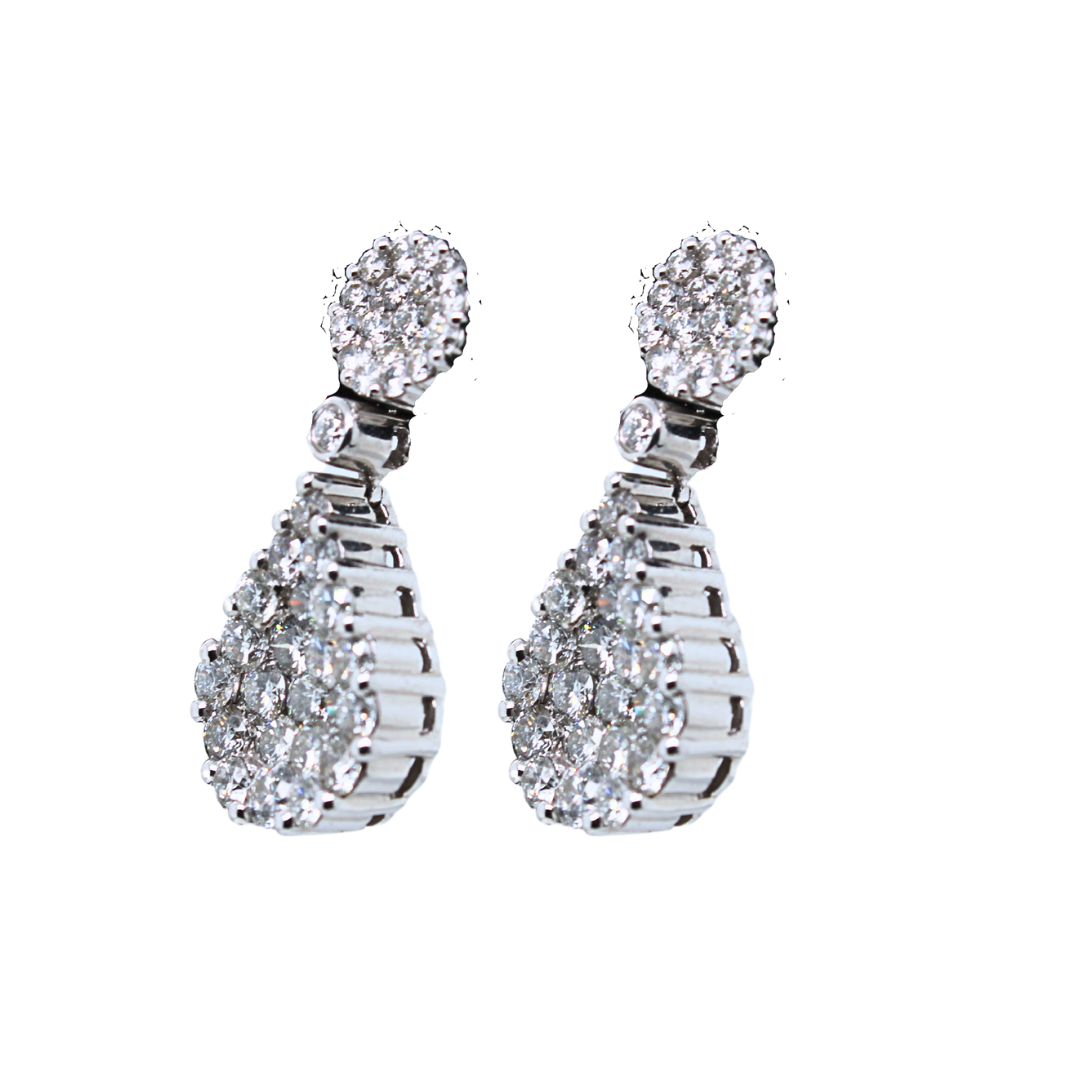 18k White Gold Greg Ruth Pear Shape Dangling Earrings