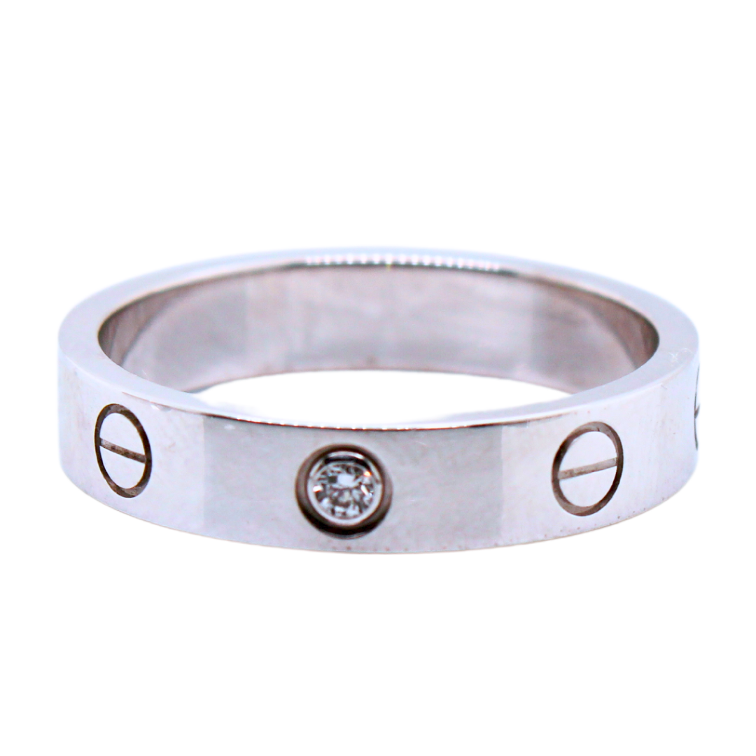 Cartier 18k White Gold Love Wedding Band with 1 diamond