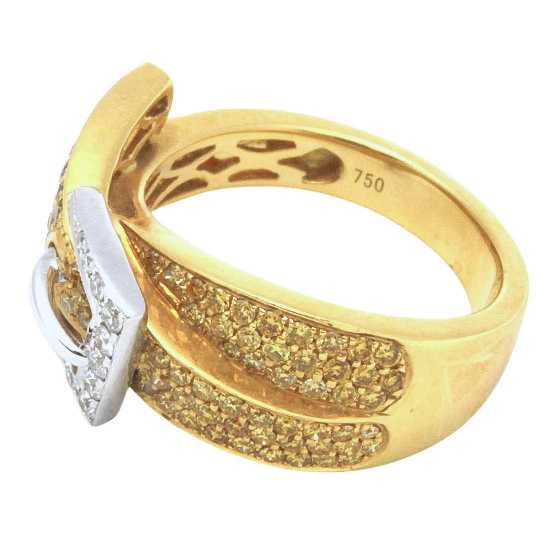 18K Yellow/White GOLD 0.85 ctw DIAMOND Belt Buckle BAND RING Size 6.5 8.85 g