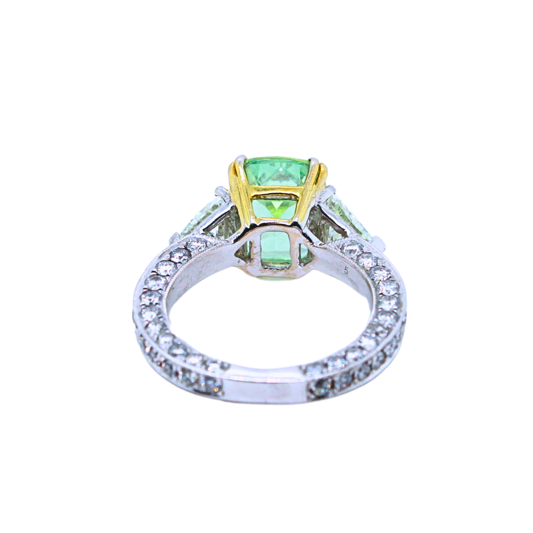 14k White- Yellow Gold 2 Trapezoid Diamond Green Tourmaline Stone Ring