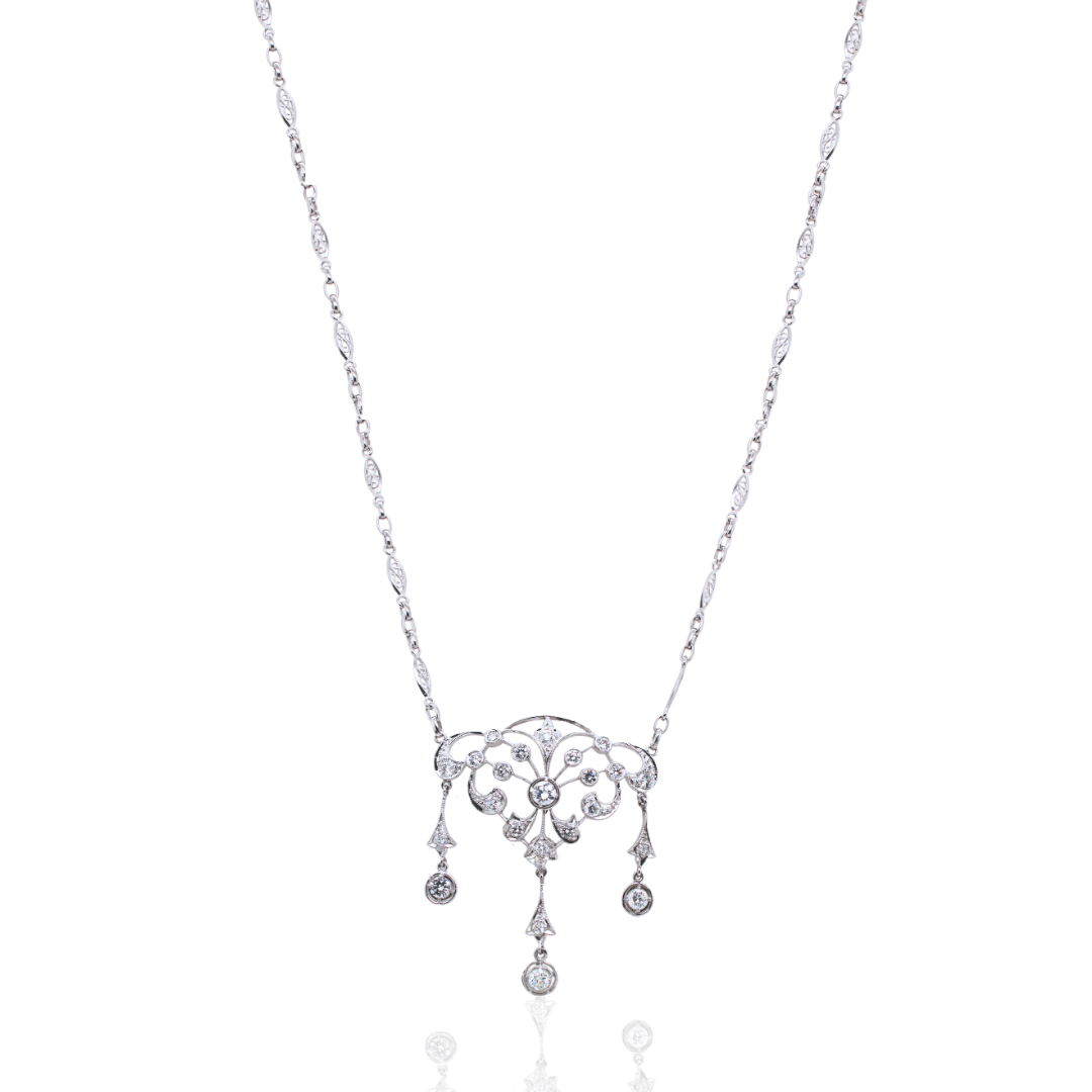 14k White Gold Art Deco Necklace 2.00CTW
