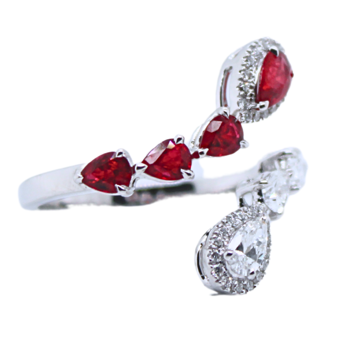 18K White Gold Diamond & Ruby Open Wrap Ring 1.41 Carats