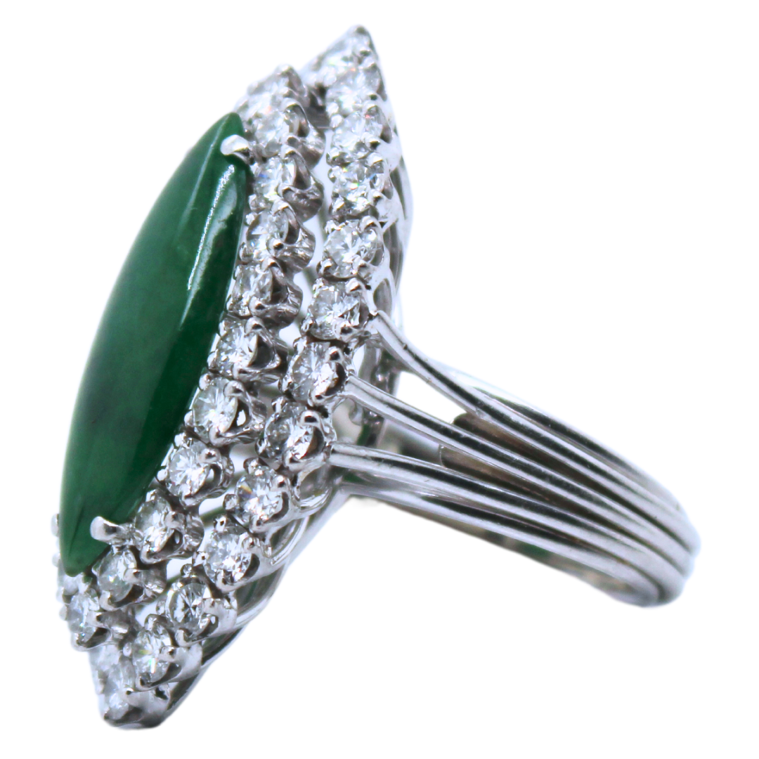 PLATINUM MQ JADE AND DIAMOND RING 1.5CTW