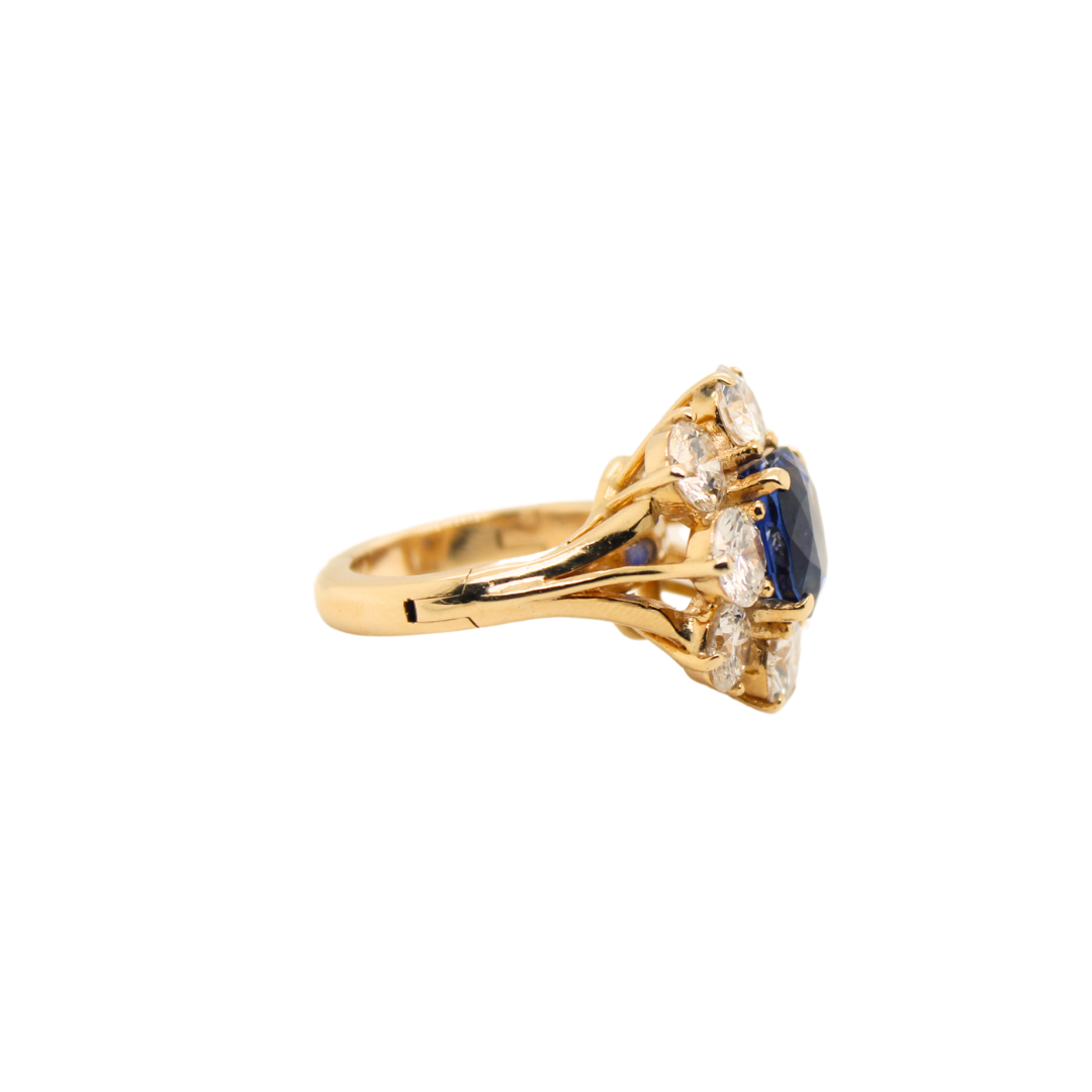 14k Yellow Gold Sapphire and Diamond Flower Ring