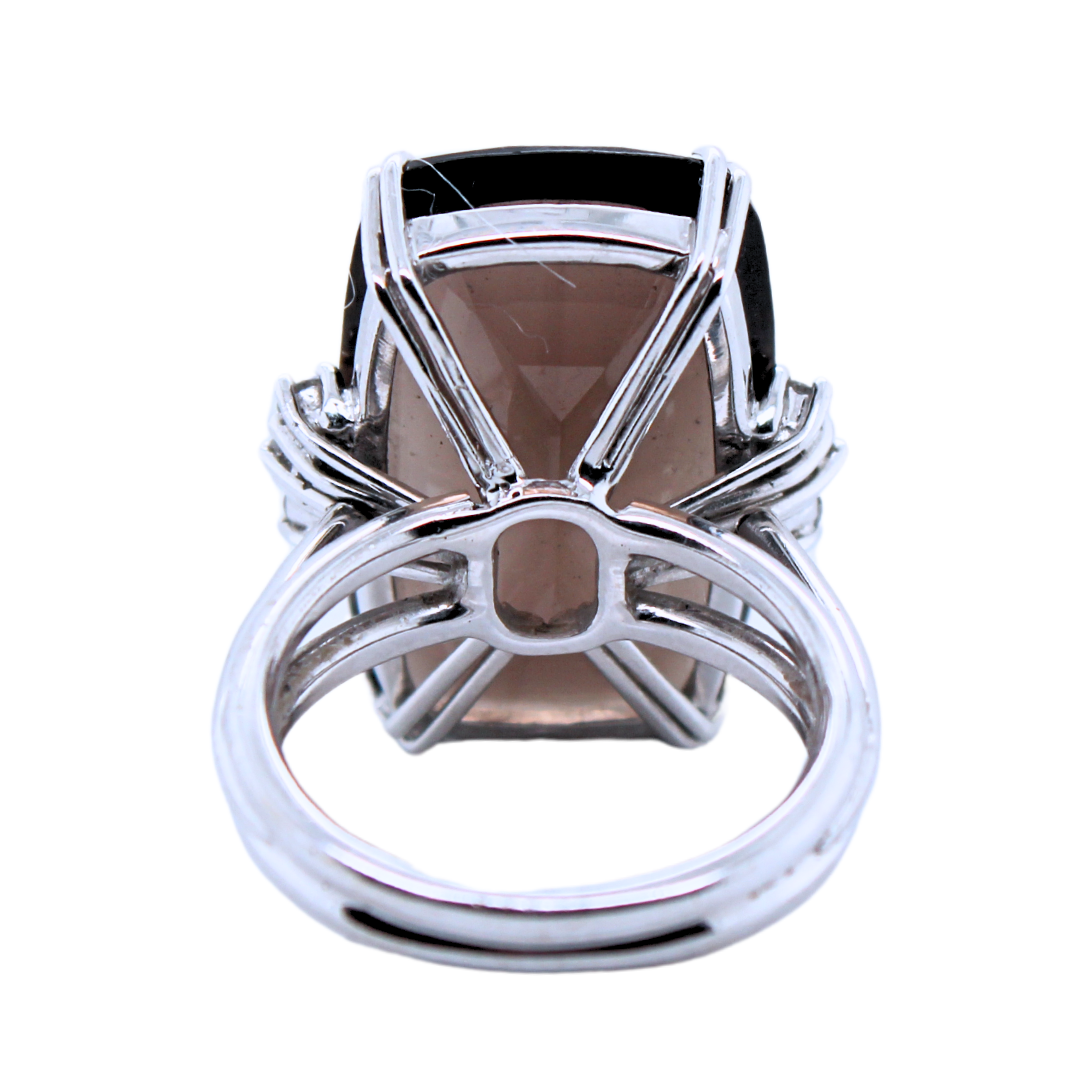 18k White Gold Smoky Topaz Quartz and Diamond Ring 0.20Cts