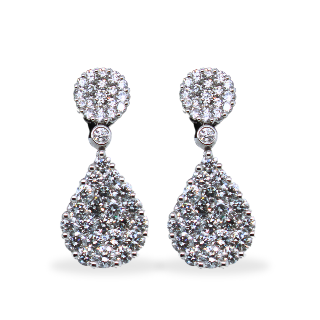 18k White Gold Greg Ruth Pear Shape Dangling Earrings
