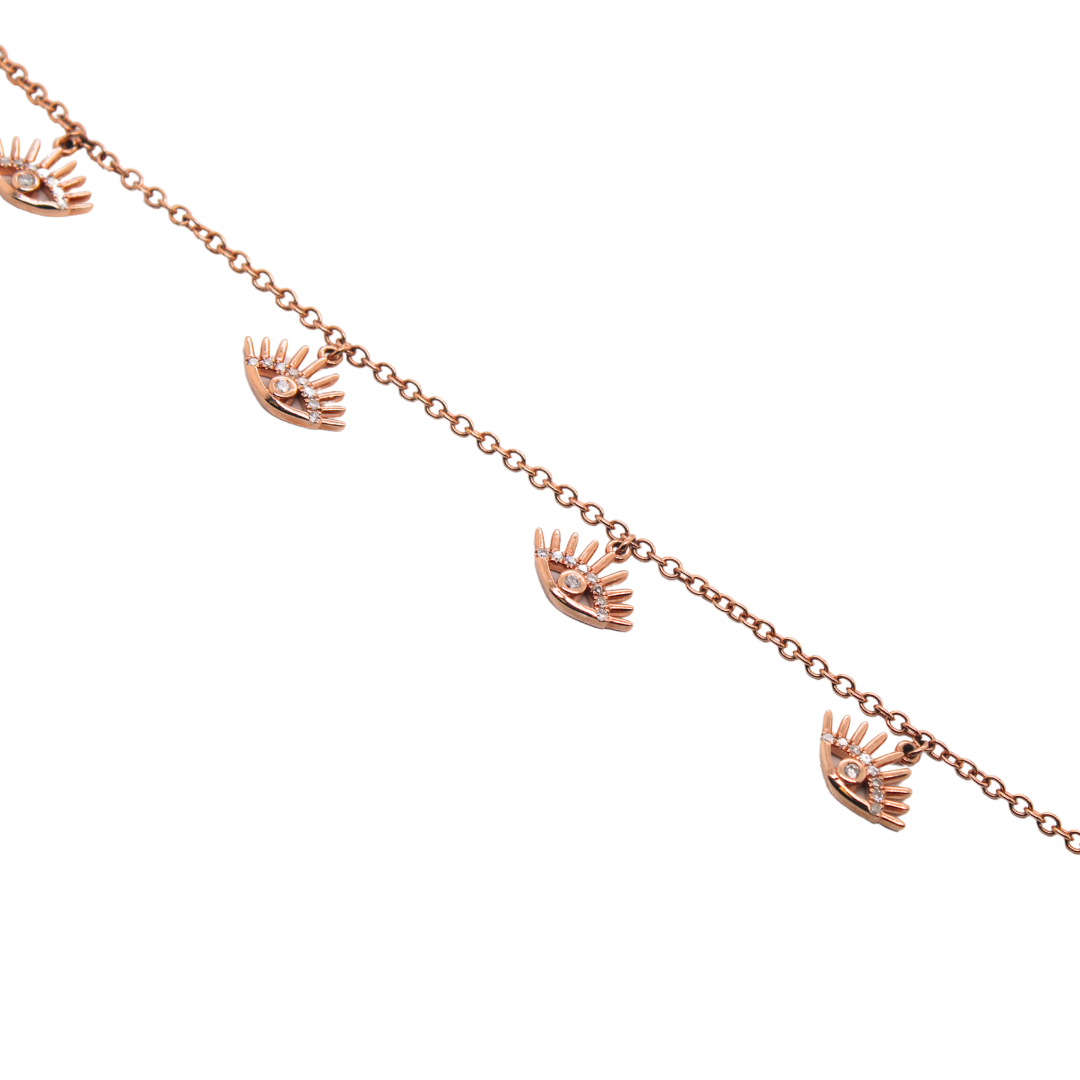 14K ROSE GOLD 5 EVIL EYE DIAMOND BRACELET 0.16CTS