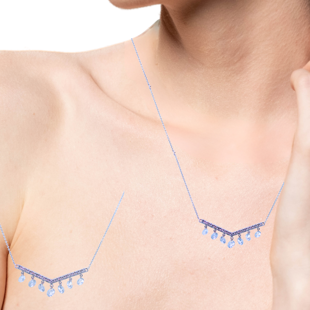 14k White Gold V-shaped Pendant Diamond Necklace