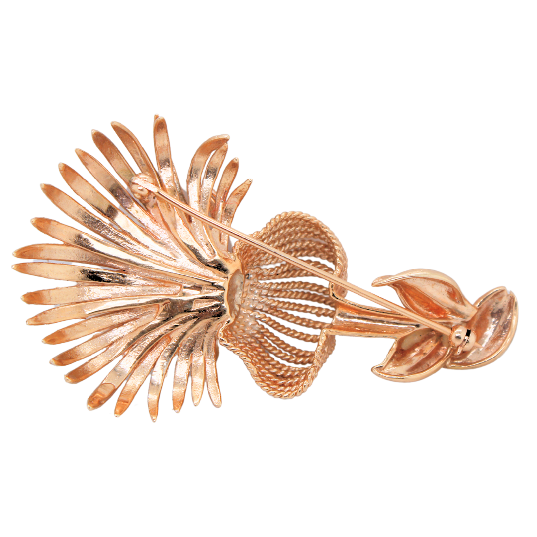 14k Yellow Gold Pearl and Poppy Brooch 16.97g