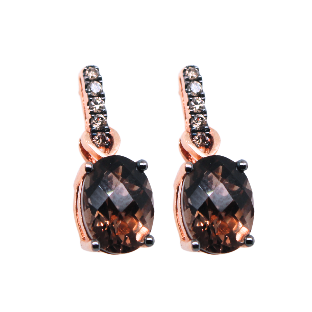 14k Rose Gold Le Vian Chocolate Topaz Quartz Diamond Earrings 0.20CTW