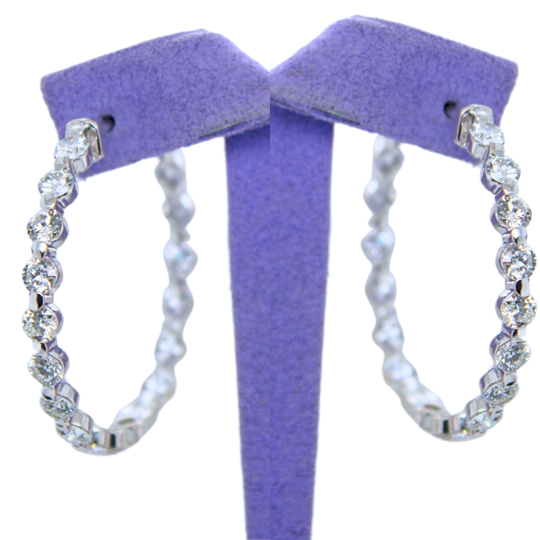 14k White Gold Diamond Hoop Earrings 8.00Cts