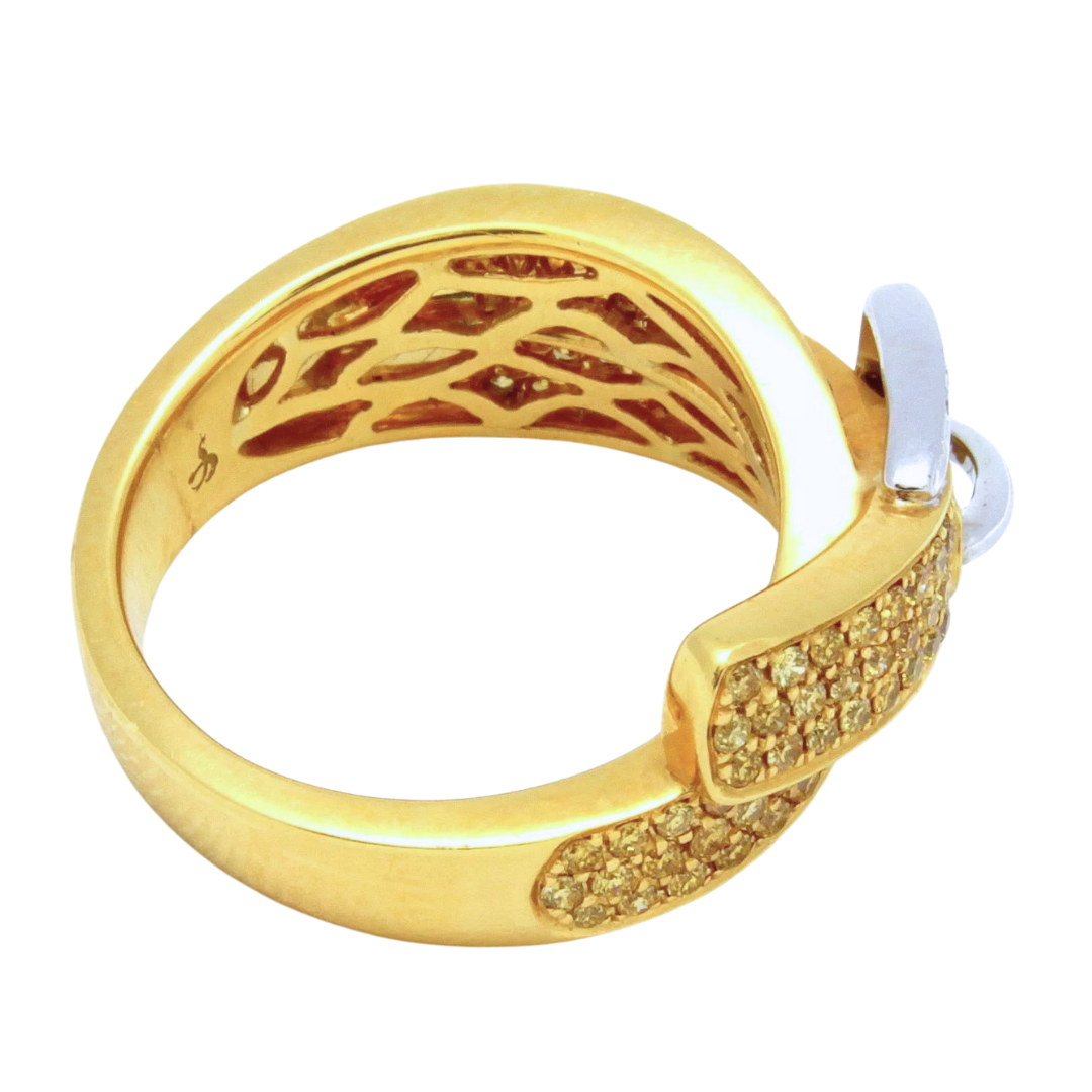 18K Yellow/White GOLD 0.85 ctw DIAMOND Belt Buckle BAND RING Size 6.5 8.85 g