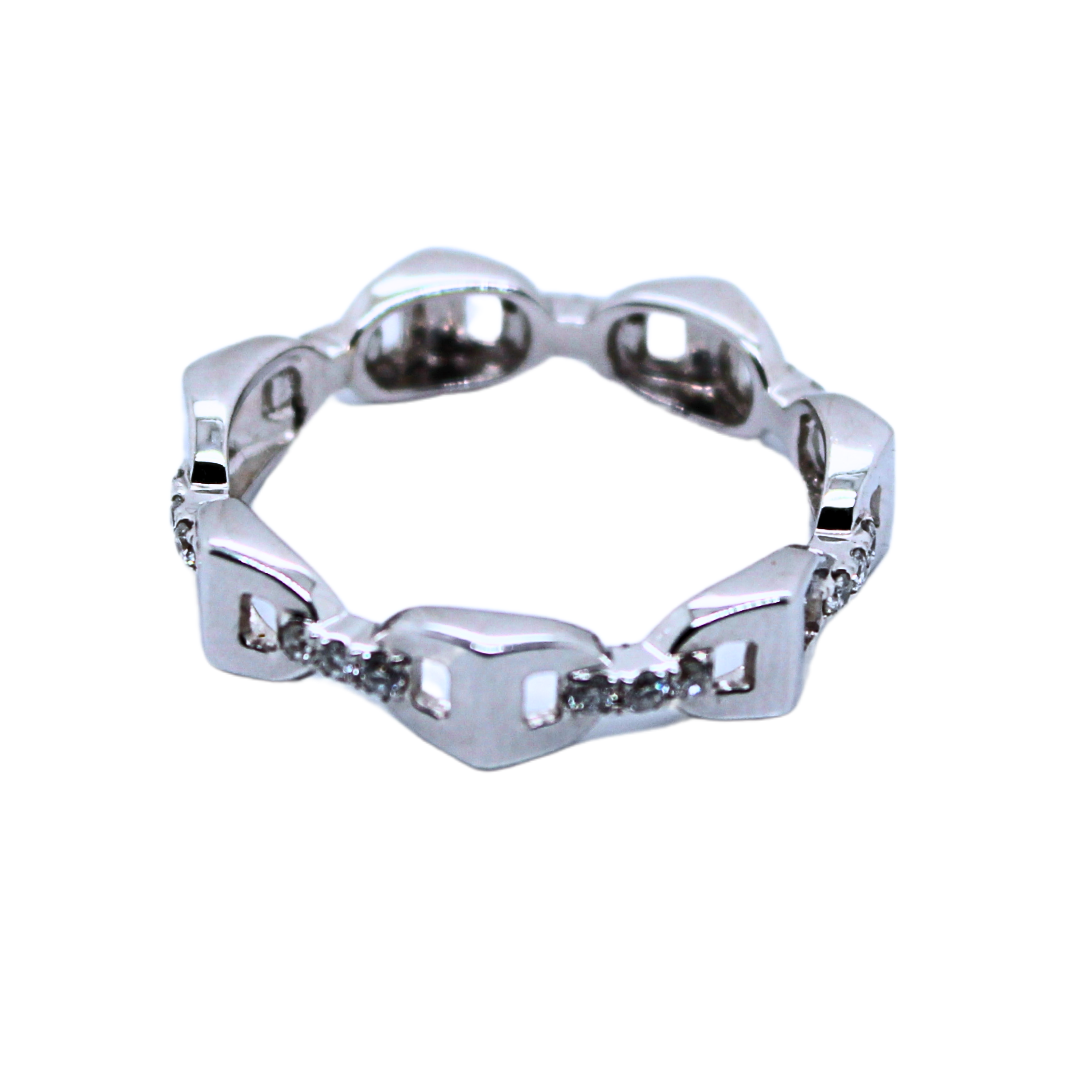 18k White Gold Diamond Chain Link Ring 0.20Cts