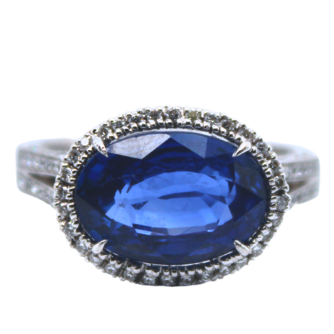 Elizabeth Taylor Collection 18k White Gold Blue Sapphire Ring 5.94CTW