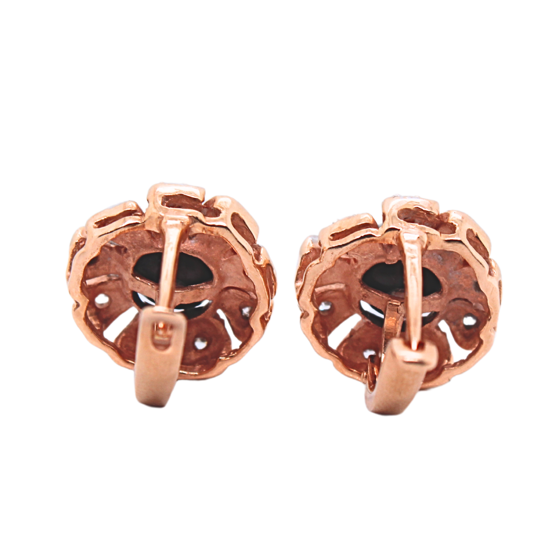 14k Rose Gold, Diamond & Pearl Flower Huggie Earrings 0.20 Tcw.