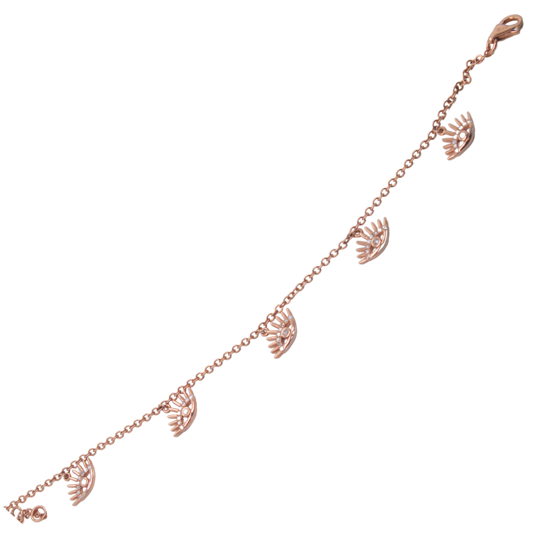 14K ROSE GOLD 5 EVIL EYE DIAMOND BRACELET 0.16CTS