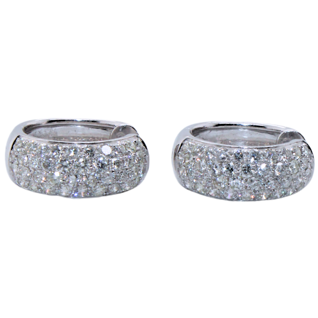 14k White Gold Huggie Diamond Earrings 1.50Cts