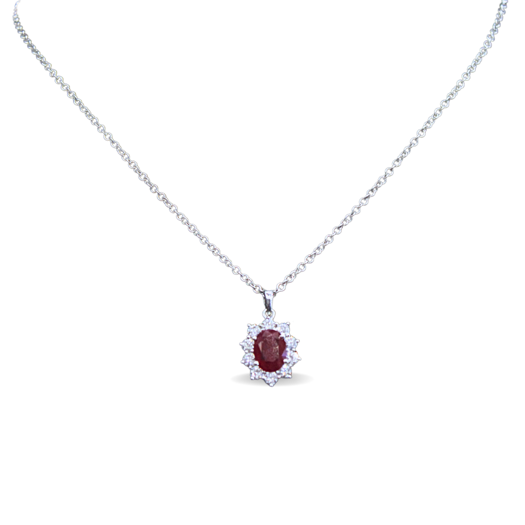18k White Gold Ruby and Diamond Pendant Necklace