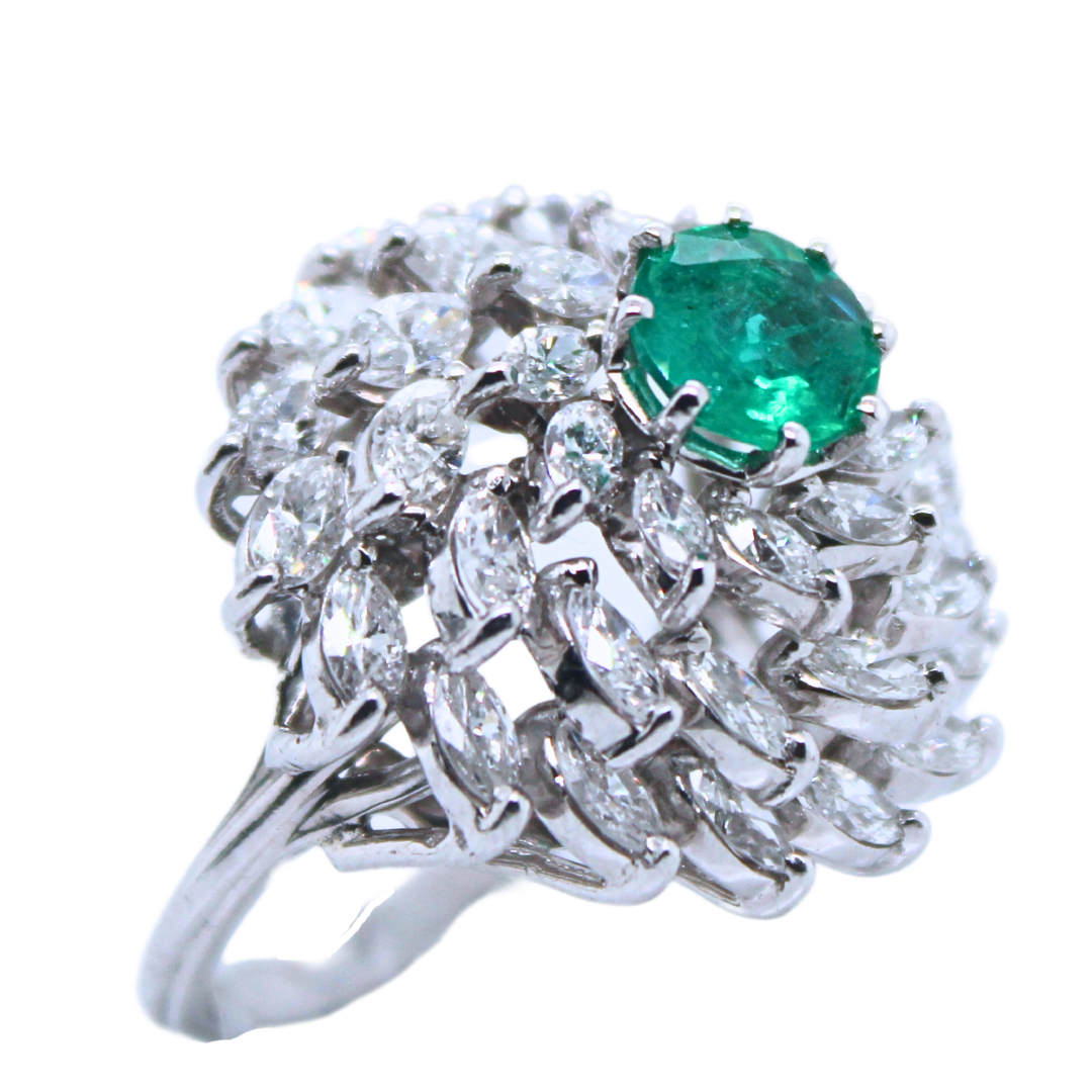 PLATINUM EMERALD AND DIAMOND DOME RING 3.52CTS