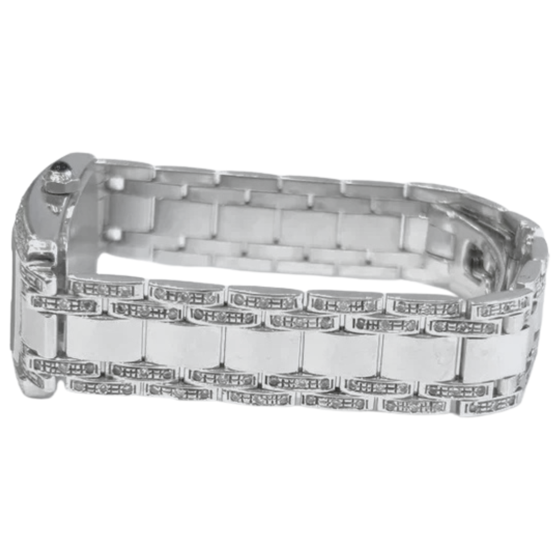 14K White Gold Square Diamond Ladies Geneve Italian American Tank Watch