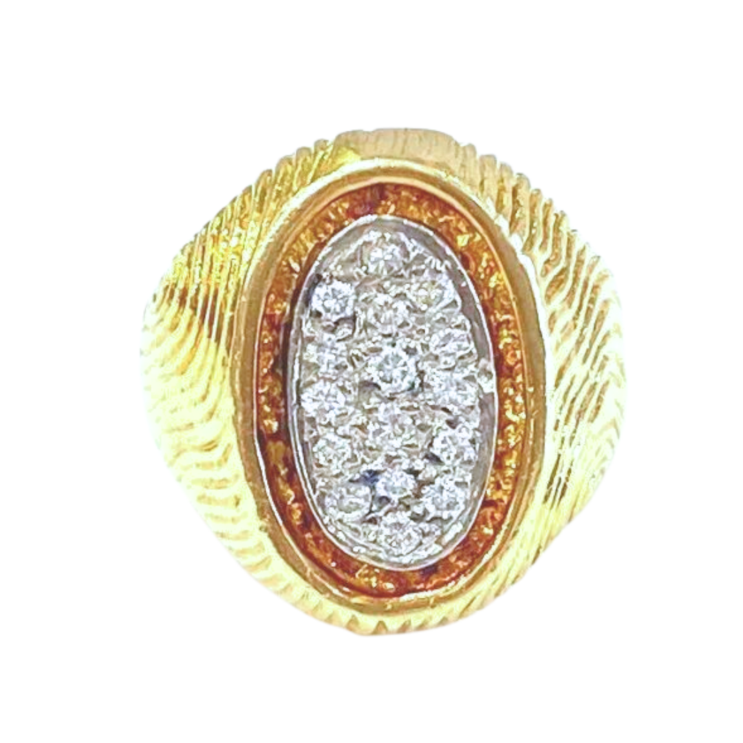 Diamond Oval 18KY Gold Signet Ring 0.70 Carats