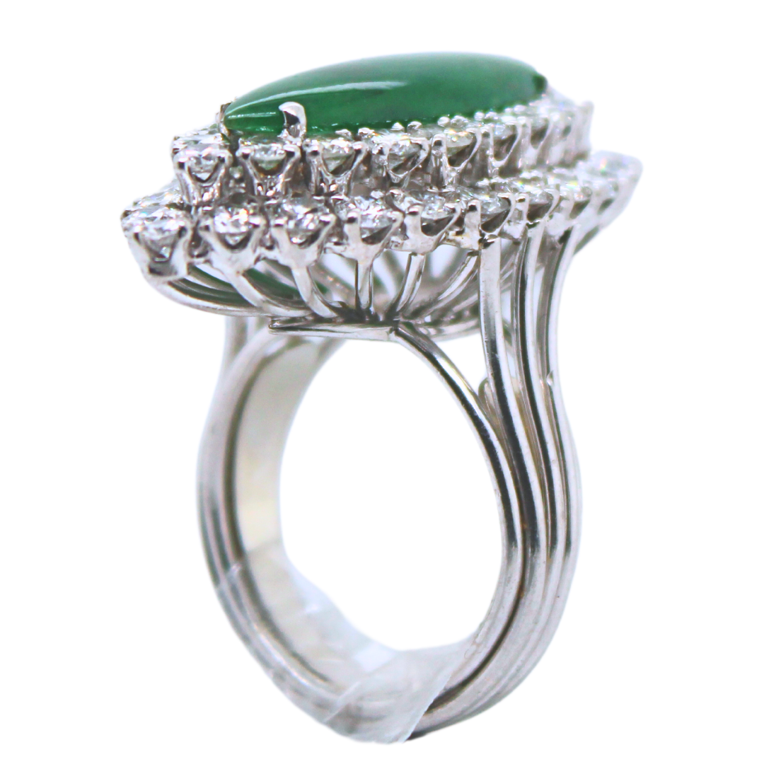 PLATINUM MQ JADE AND DIAMOND RING 1.5CTW