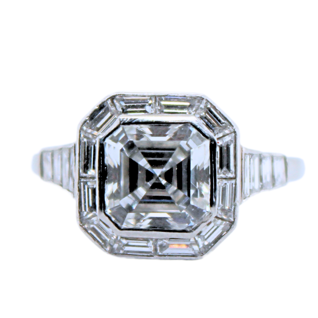 18KWG Square DIAMOND RING with Gia Certificate 3.73CTW
