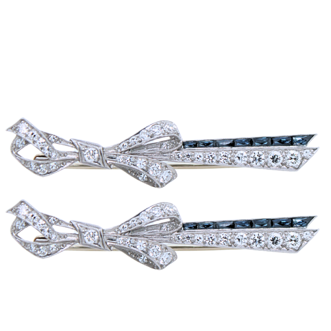 PLATINUM RIBBON SAPPHIRE AND DIAMOND BROOCH