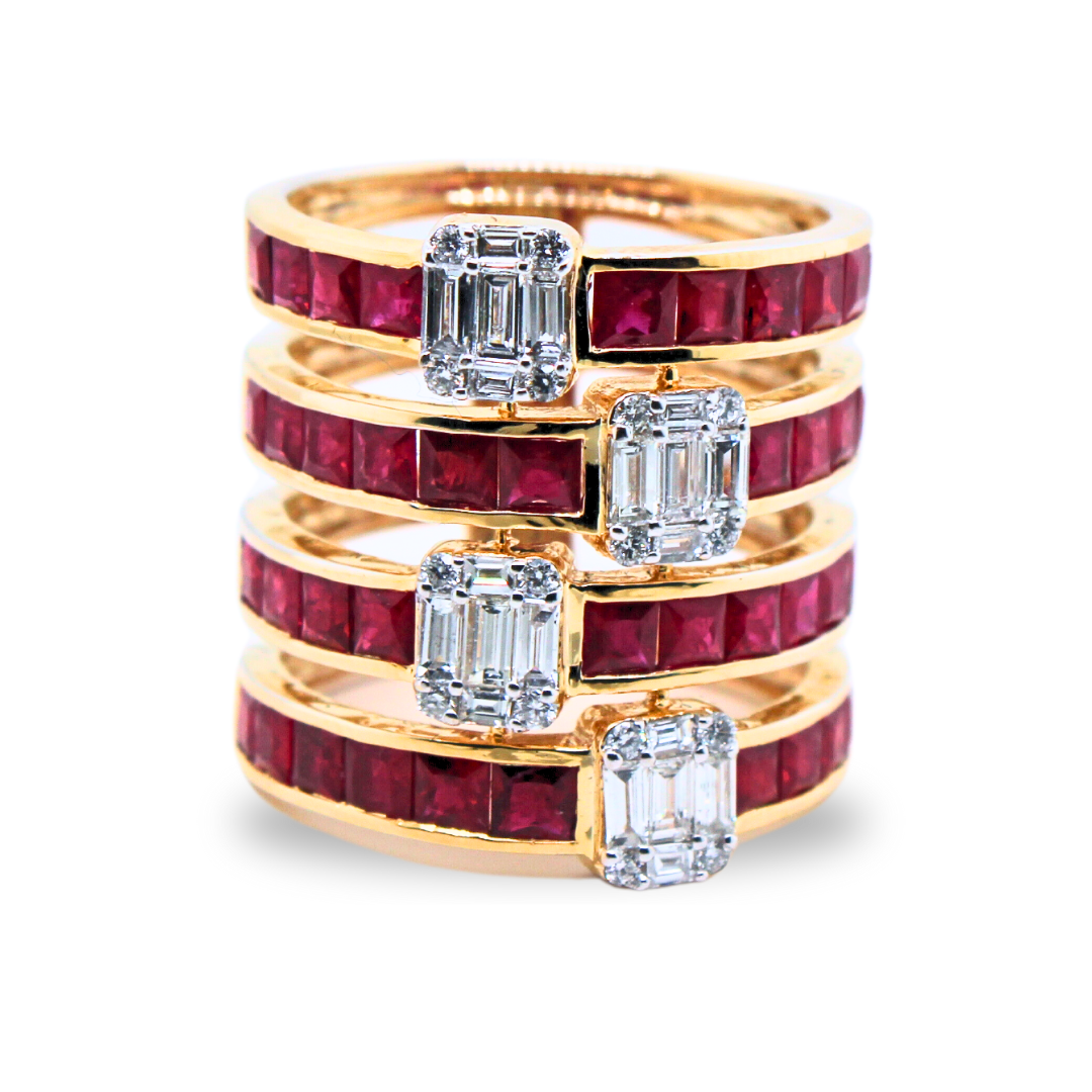 18k Yellow Gold Ruby and Diamond Fashion Ring