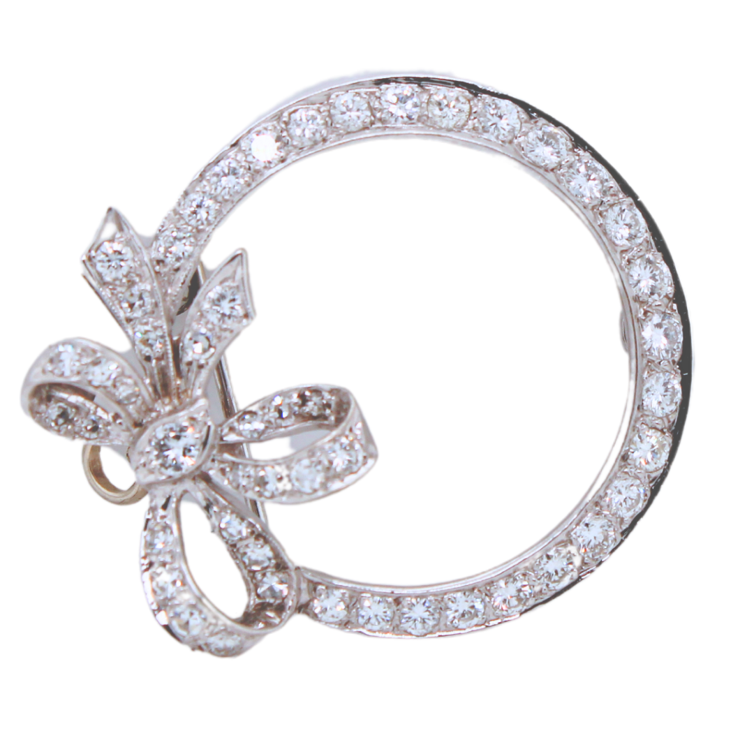 14K White Gold Diamond Bow Brooch 2.50CTS