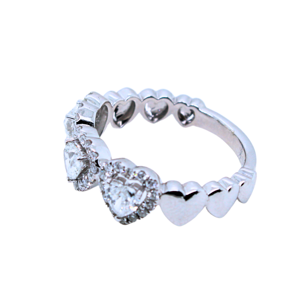 18KWG 3 Diamond Heart Pave Ring 1.03CTW