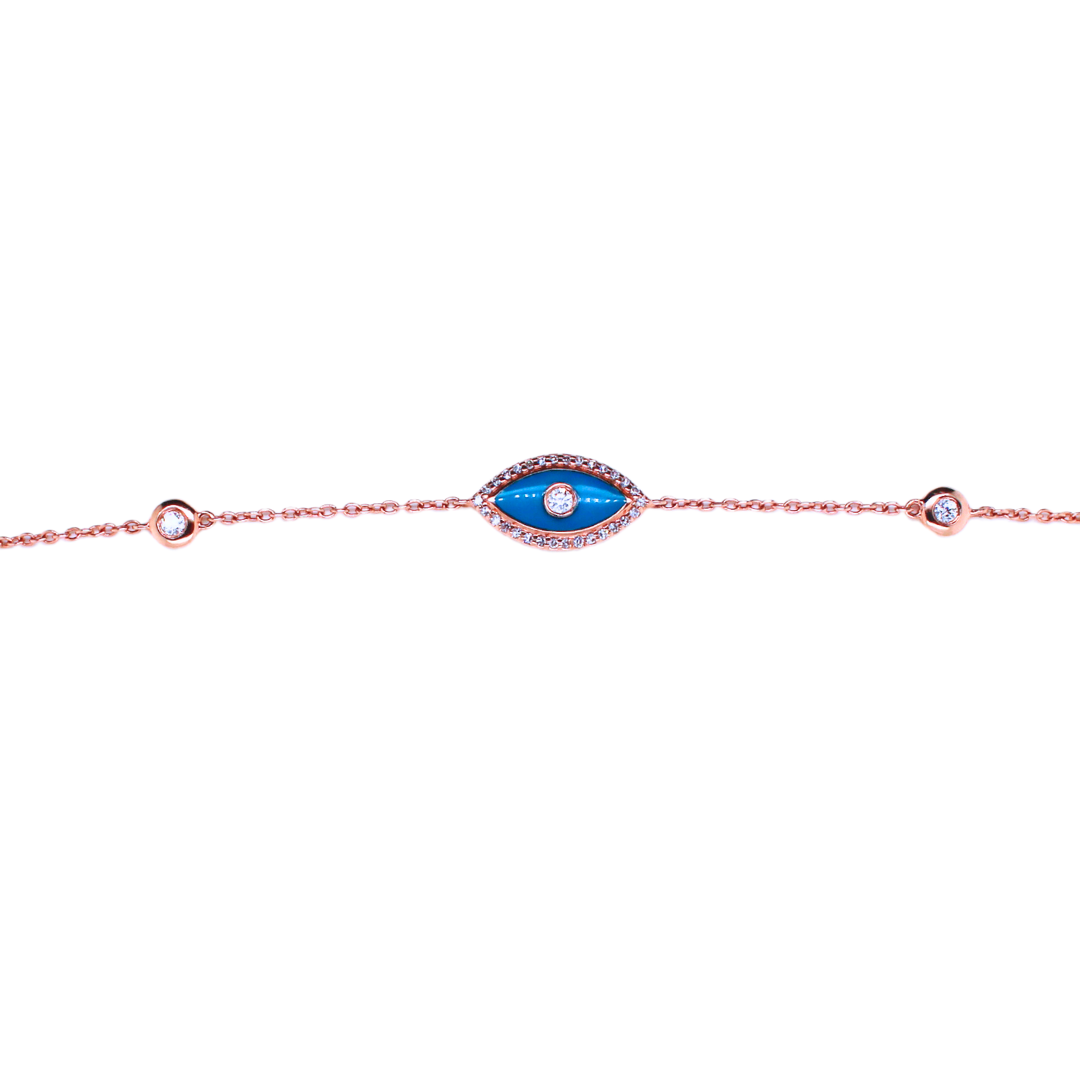 14k Rose Gold Evil Eye Diamond Bracelet
